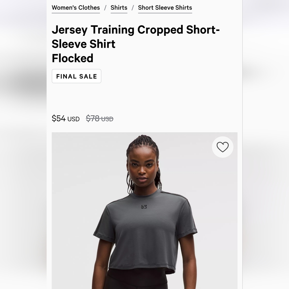 Lululemon Jersey Training Short-Sleeve Shirt Cropped Size 4 Graphite Grey